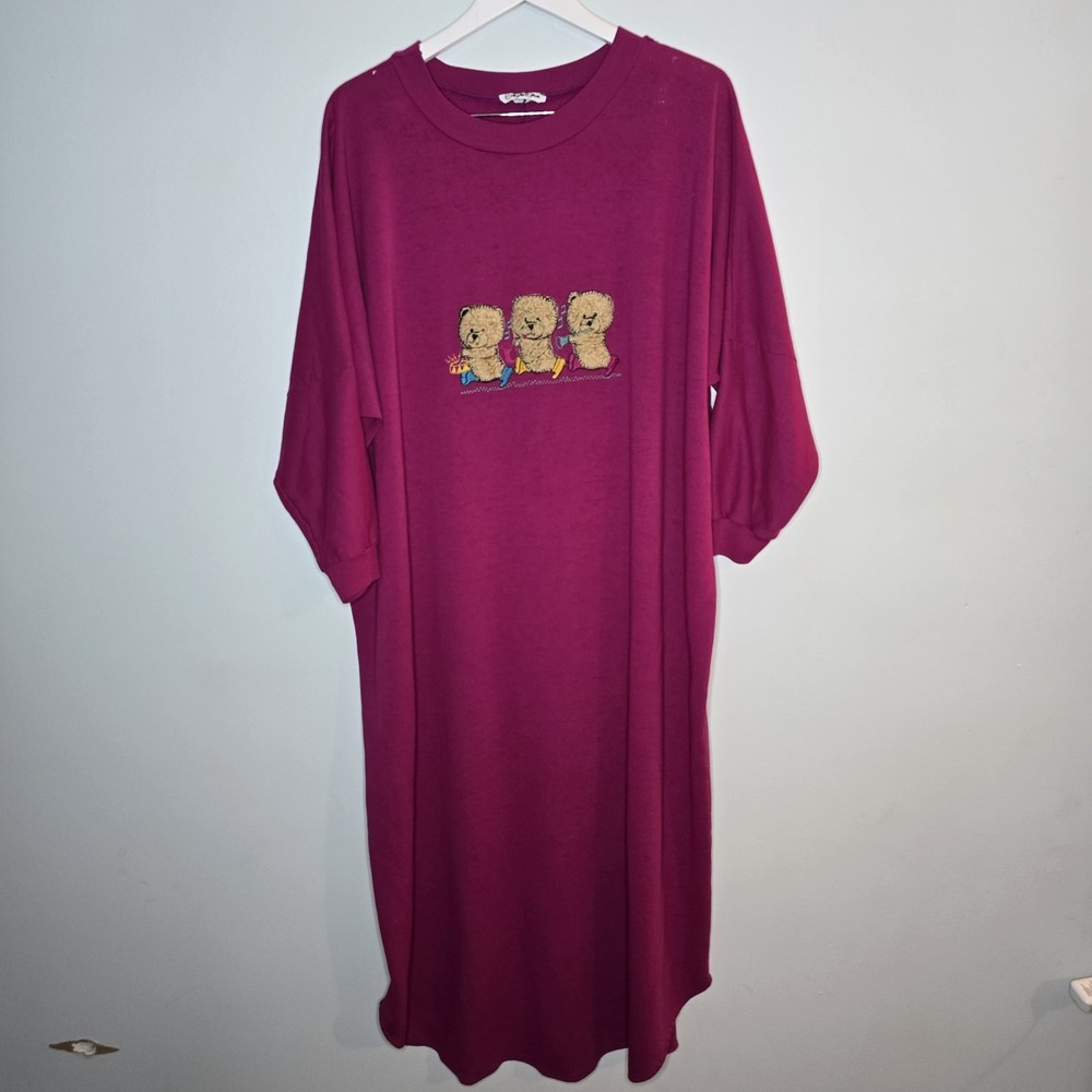 Vintage Nightgown Fleece 80s Teddy Bears Womens 4XL Purple